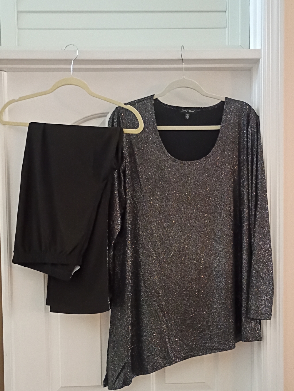 Slinky Brand Black Tunic with Silver Sparkle Trim With Pants